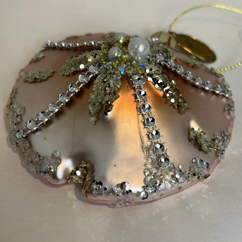 Katherine's Collection Beaded Sand Dollar Glass Christmas Ornament Pink Beaded